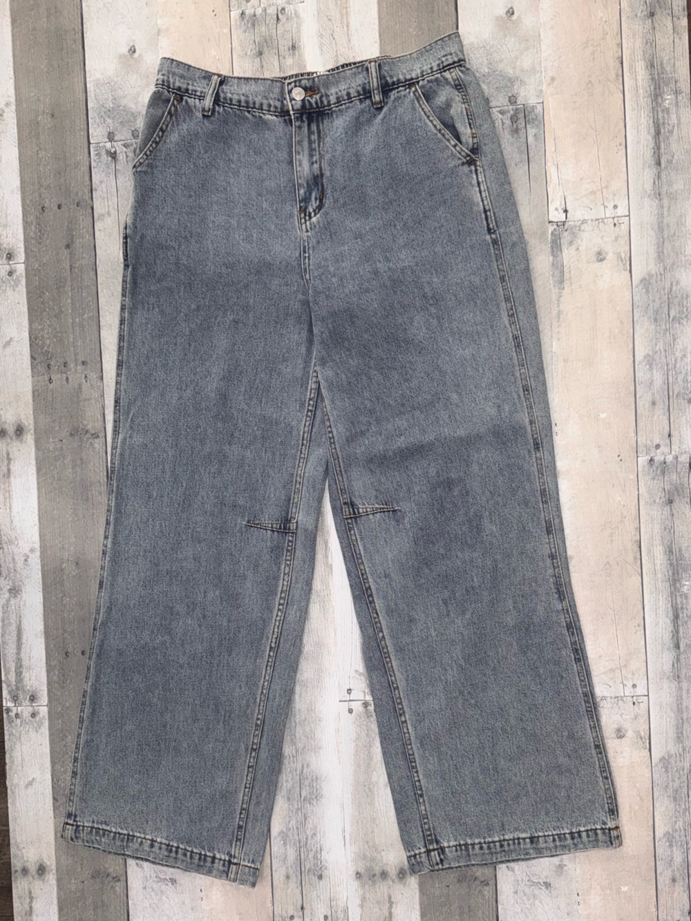 Signature8 Low Rise Wide Leg Jeans in Blue Elastic Back Waist Sz. Large